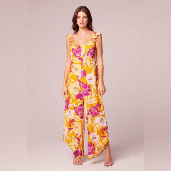 band of the free Pants - Band Of The Free EUPHORIA GOLD FLORAL WIDE LEG JUMPSUIT